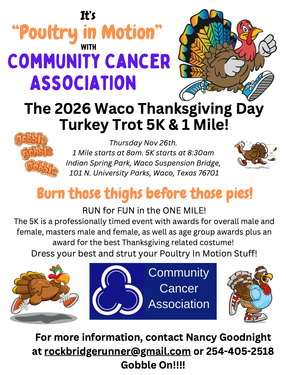 Poultry in Motion — 2026 Waco Thanksgiving Day Turkey Trot event flyer