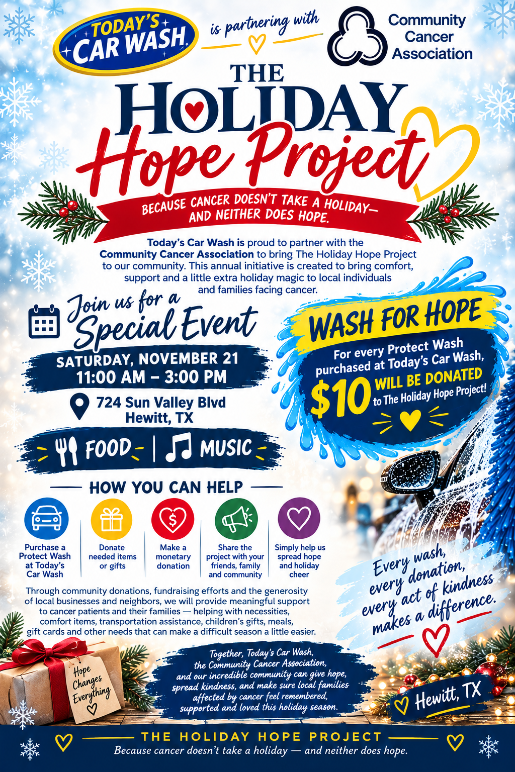The Holiday Hope Project flyer from Today’s Car Wash and Community Cancer Association
